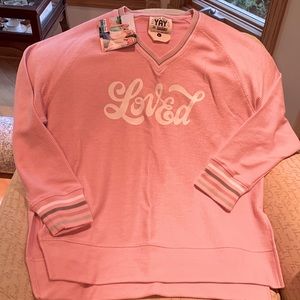 Adorable Pink Jadelynn Brooke “Loved” Corded Sweatshirt, Size Large, NWT!